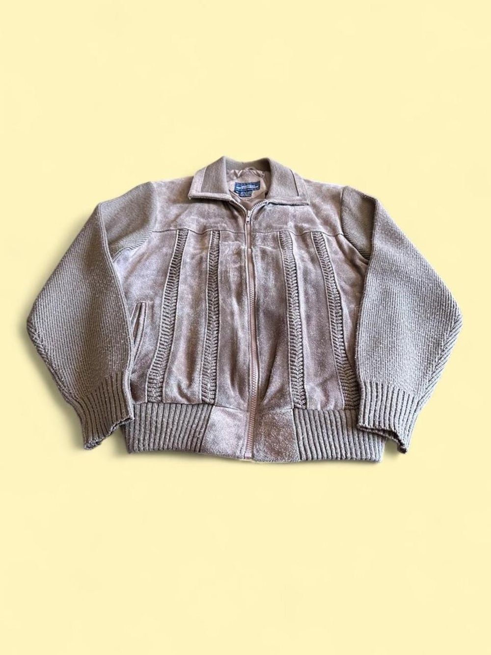Vintage Mervyn’s Suede Leather Knit Jacket Beige Tan Fitted Men’s M
